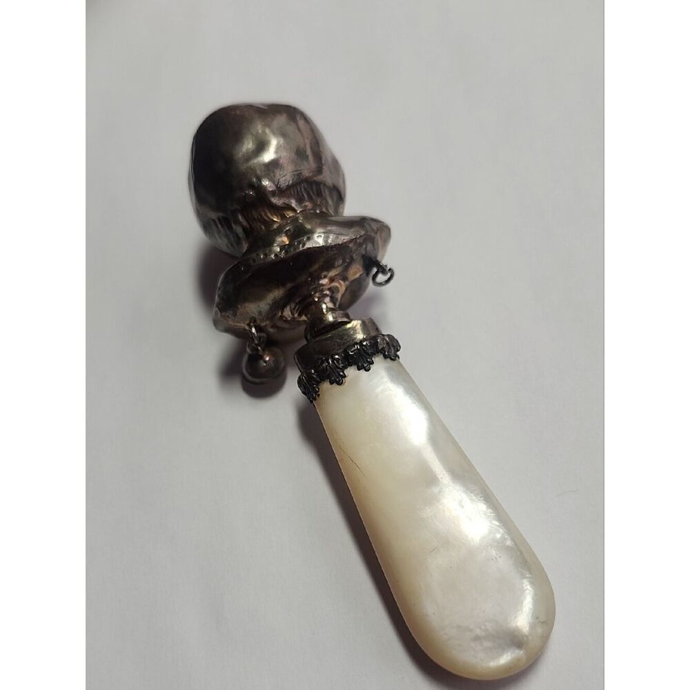 Antique Victorian Sterling Silver Baby Rattle Mother of Pearl - Picture 6 of 9